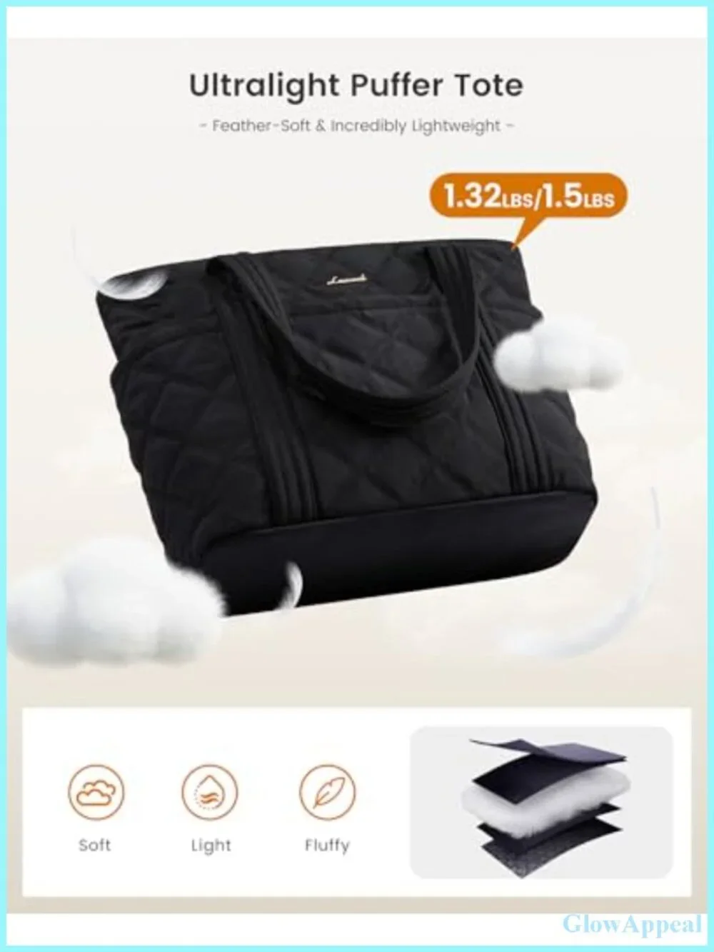 Quilted Nylon Puffer Tote Bag with Cup Holder for Women Work Travel